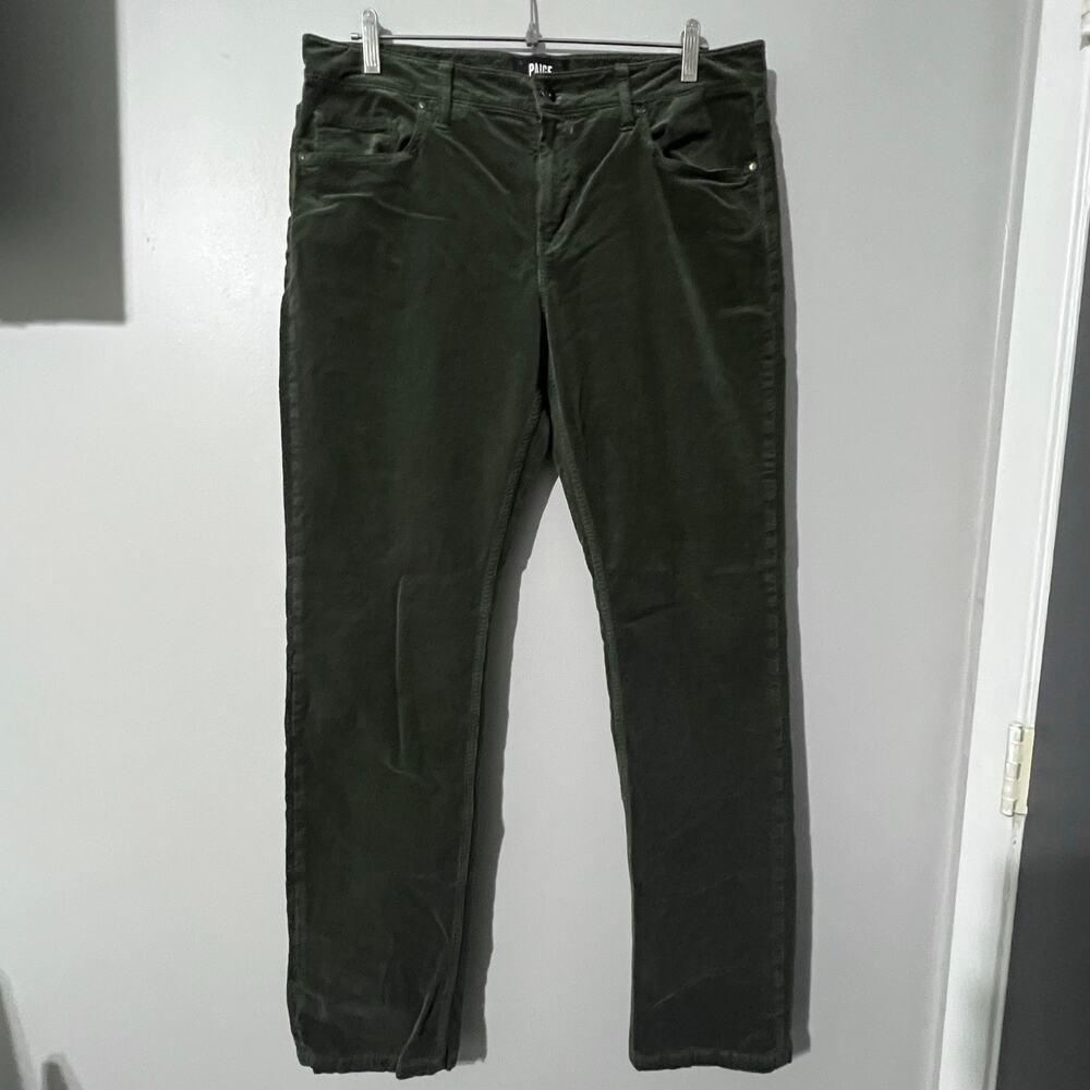 Paige Federal Corduroy Pants Men 34x31 Green Straight Slim Fit Stretch